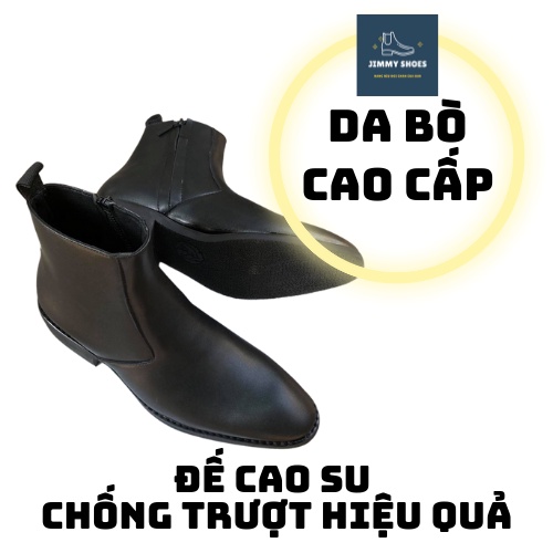 Giày thời trang nam cao cổ Zip Boots da bò màu đen đế tăng 4.5cm chiều cao | BigBuy360 - bigbuy360.vn