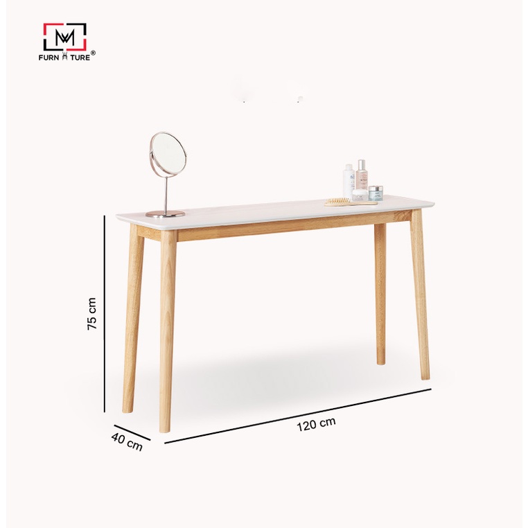 Bàn làm việc gỗ tự nhiên mặt trắng kiểu hàn quốc - Long table có vạt thương hiệu MW FURNITURE - Nội thất căn hộ