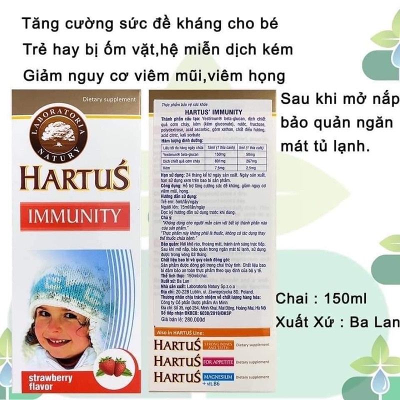 HARTUS IMMUNITY Siro tăng sức đề kháng tăng cường miễn dịch giảm ốm vặt cho trẻ