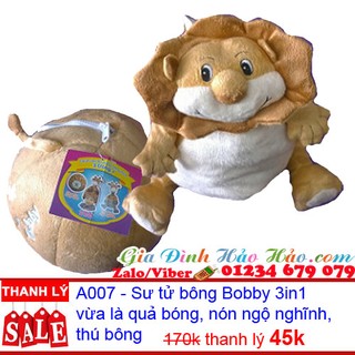 SƯ TỬ BÔNG BOBBY 3IN1: VỪA LÀ QUẢ BÓNG, NÓN NGỘ NGHĨNH, THÚ BÔNG