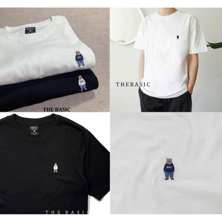 Áo thun thêu gấu 2 màu đen trắng thương hiệu châu âu chất cotton