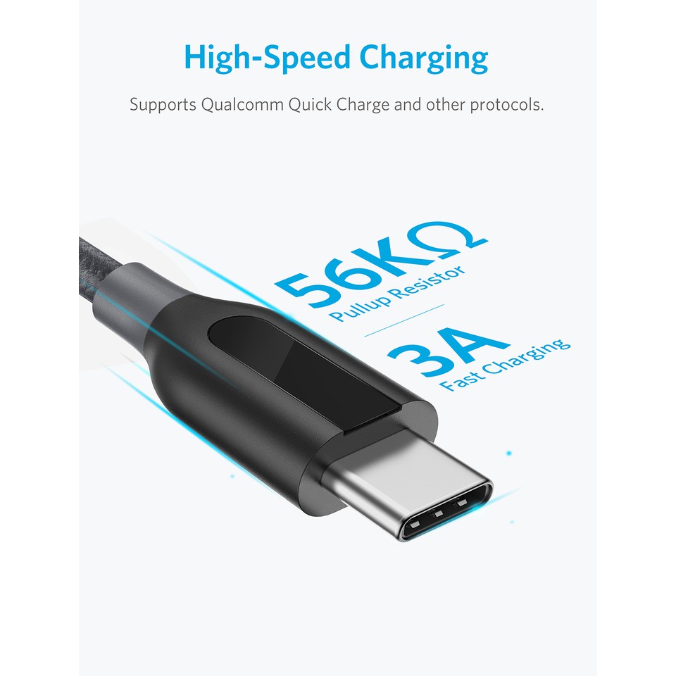 Hộp 2 Cáp Anker PowerLine+ USB-C to USB-A 0.9m 1.8m A8265 A8266 sạc nhanh bọc dù xách tay USA new 100%