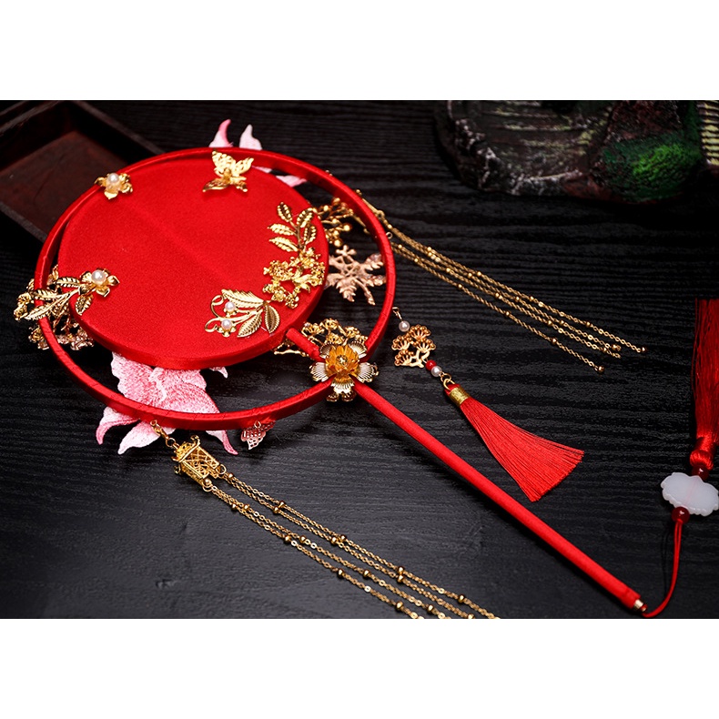 Quạt Cầm Tay Thêu Họa Tiết Phối Tua Rua Phong Cách Cổ Điển Sang Trọng diy