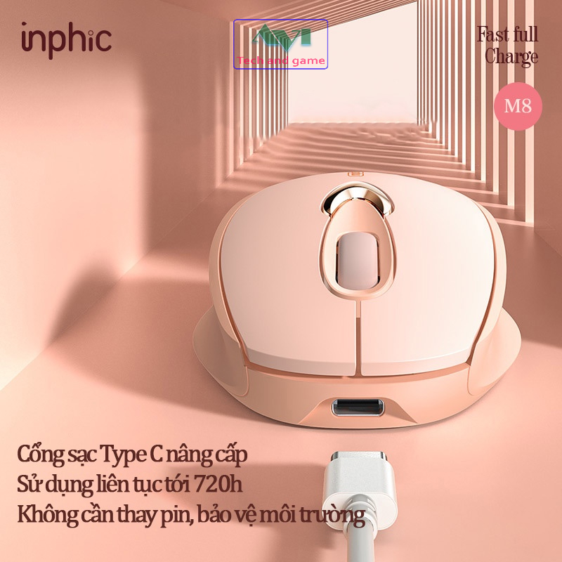 Chuột không dây pin sạc INPHIC M8 Chống ồn - Bản mới 2022 sạc Type C