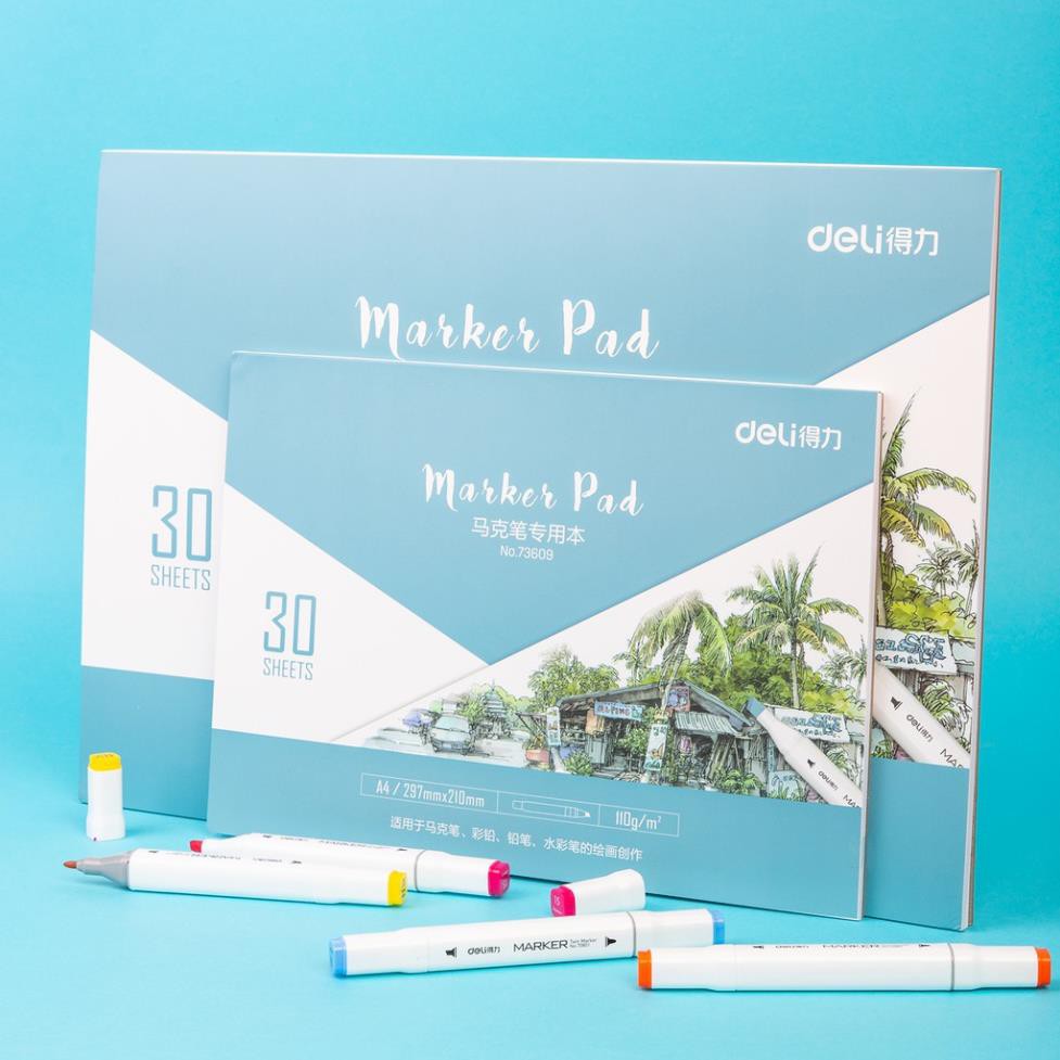 Giấy vẽ màu marker chuyên dụng Deli 73609 / 73610 - 30 tờ 110gsm