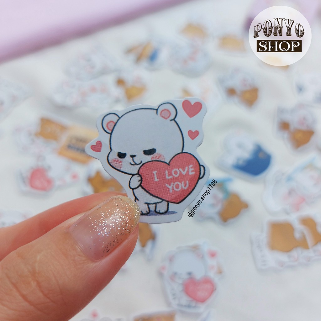 🐻🐼 Hộp 45 sticker nhãn dán Bear Couple trang trí Scrapbook