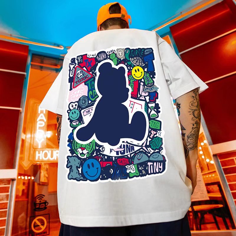 Áo Thun Tay Ngắn Dáng Rộng In Họa Tiết Hoạt Hình Phong Cách Hip Hop Đường Phố Hàn Quốc Thời Trang Mùa Hè Cho Nam M-8XL