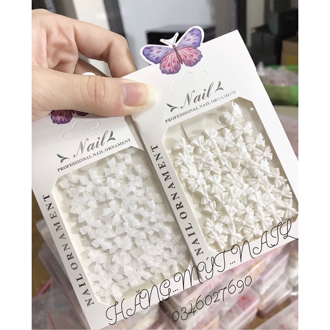 Set charm nơ trắng- nơ trang trí móng phụ kiện nail