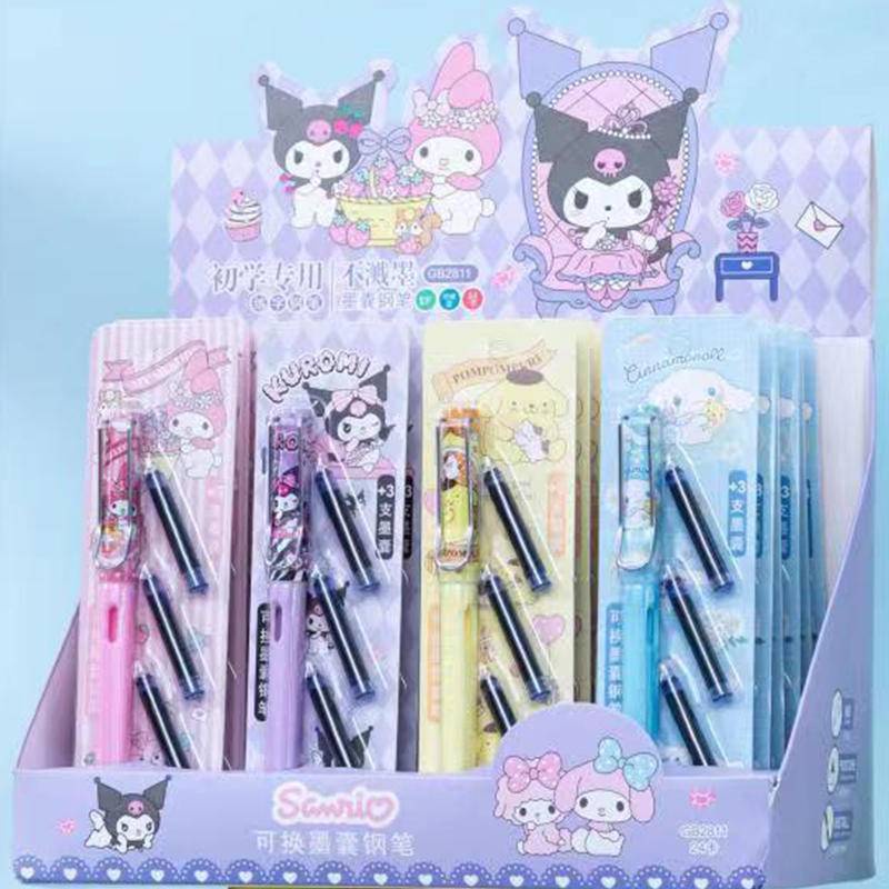 Bộ Bút Máy Sanrio Mymelody Kuromi Cinnamoroll Pom Purin Dễ Thương Có Thể Tái Sử Dụng Mực Xanh Dương EF