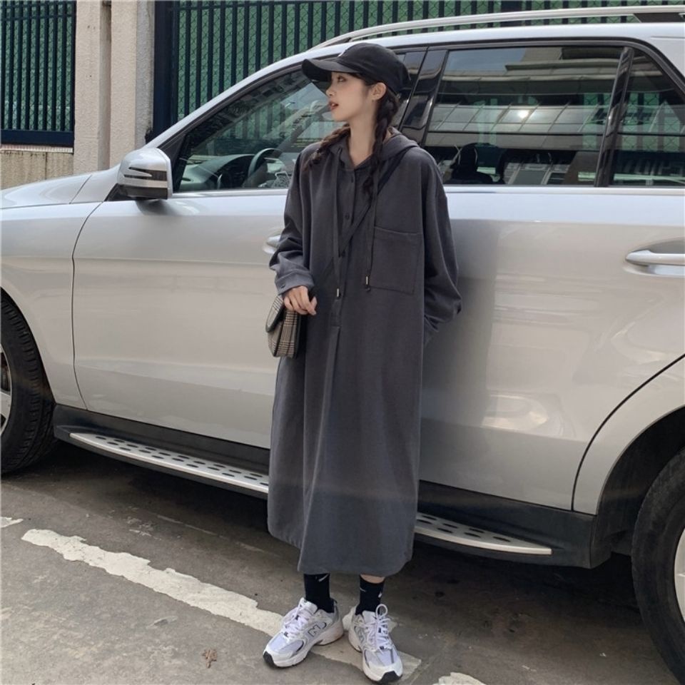 Đầm Hoodie Dáng Rộng Dài Tay Phong Cách Hàn Quốc Mới Cho Nữ
