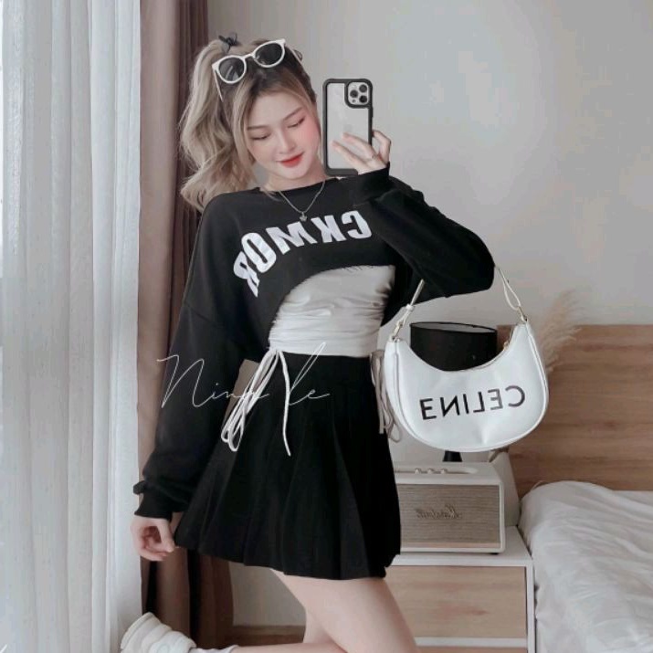 Sét áo cặp tay dài  rút dây in chữ RookMo