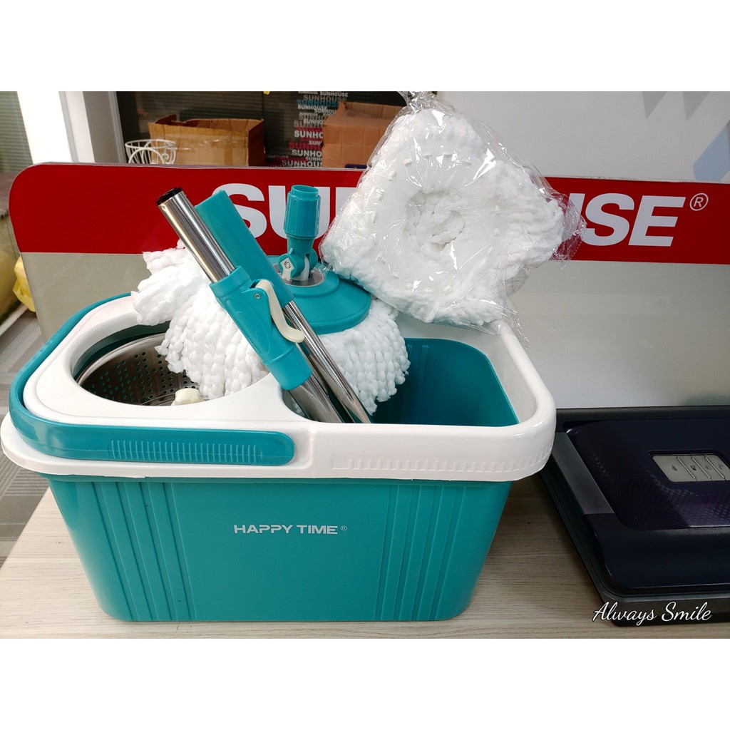 Bộ lau nhà 360 độ Happy Time thân inox chắc chắn tặng kèm miếng bông thay thế tiện lợi