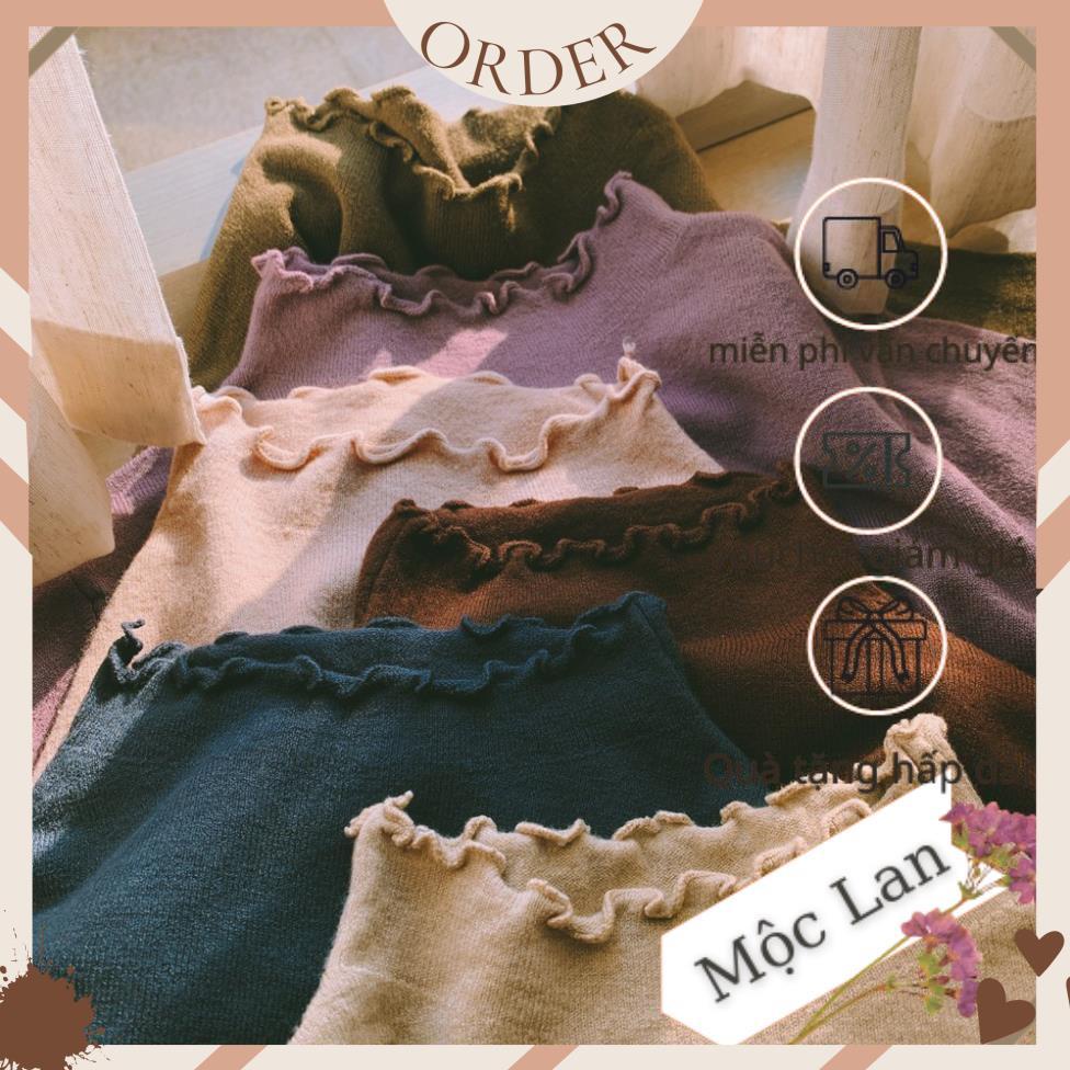 (MộcLan ORDER) Áo len dệt kim mỏng dài tay cổ dập viền sóng điệu đà nhiều màu vintage mùa thu đông | BigBuy360 - bigbuy360.vn