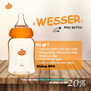 Bình sữa Wesser PPSU cổ hẹp 60ml/140ml/250ml