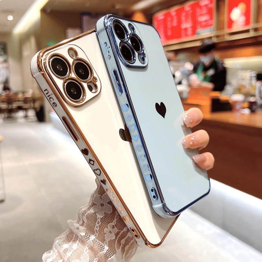Ốp Điện Thoại TPU Mềm Bo Viền Mạ Màu Hình Trái Tim Cho iPhone 11 Pro Max X XR XS Max 7 8 Plus SE 2020