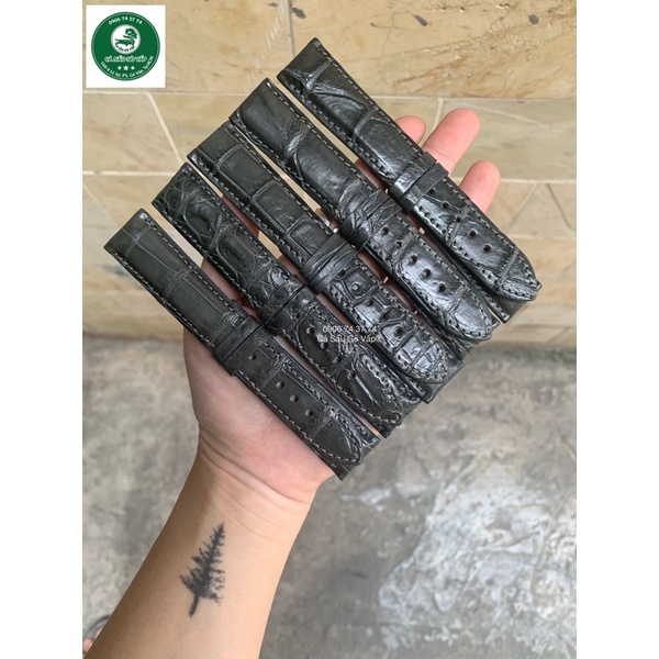 Dây Đồng Hồ Da Cá Sấu Màu Xám size 20-22
