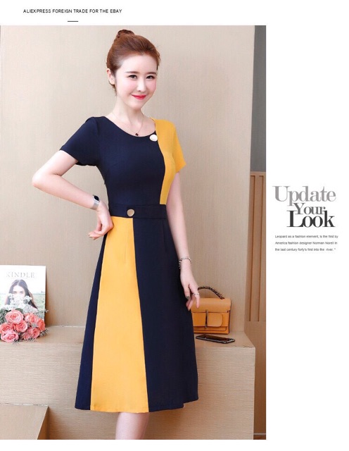 Đầm xoè công sở phối màu siêu xinh TRIPBLE T DRESS - size M/L/XL