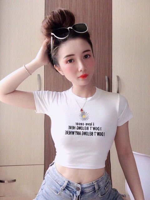 Chuẩn Áo croptop 🌺 freeship 🌺 Áo thun nữ thêu hoa cúc form ôm body đi chơi, dạo phố lh42 hàng chọn