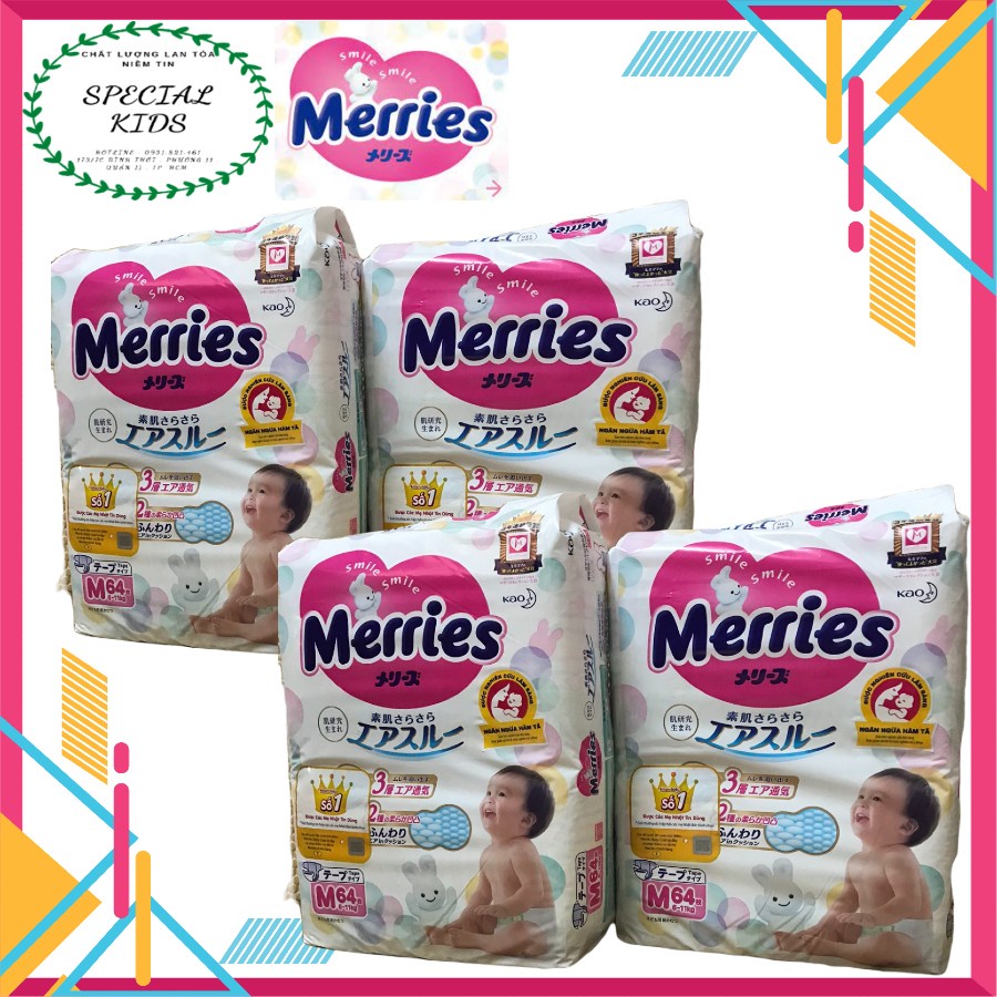 Tã/bỉm DÁN Merries nội địa nhật đủ Size NB90/S82/M64/L54/XL44 .