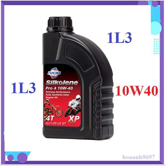 1L3 Nhớt Fuchs Silkolene 10w40 Pro 4 (xe số xe máy côn tay phân khối lớn pkl ly hợp ướt Châu Âu )