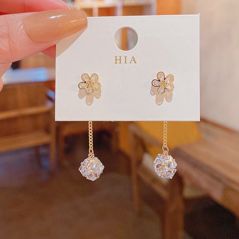 Hoa Tai Dáng Dài Hình Hoa Mạ Bạc 925 Sang Trọng