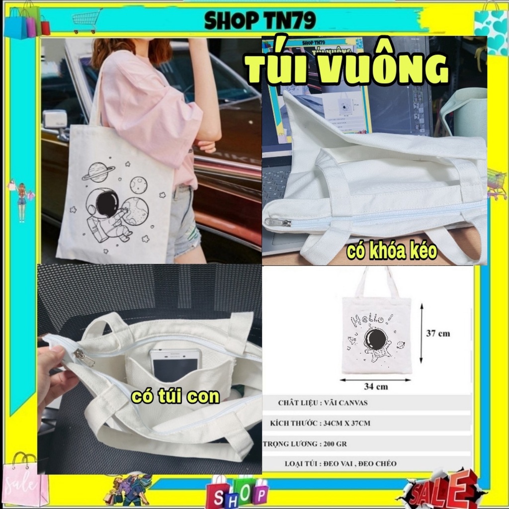 Túi tote túi vải canvas phong cách Hàn quốc, có khóa miệng ngăn phụ bên trong tiện dụng-SHOP TN79