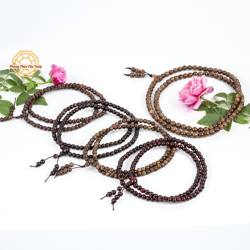 Vòng Tay Phong Thuỷ Chuỗi Tràng 108 hạt Gỗ Tự Nhiên [TẶNG TÚI GẤM] mùi thơm nhẹ Bình An May Mắn - Phong Thuỷ Tây Tạng