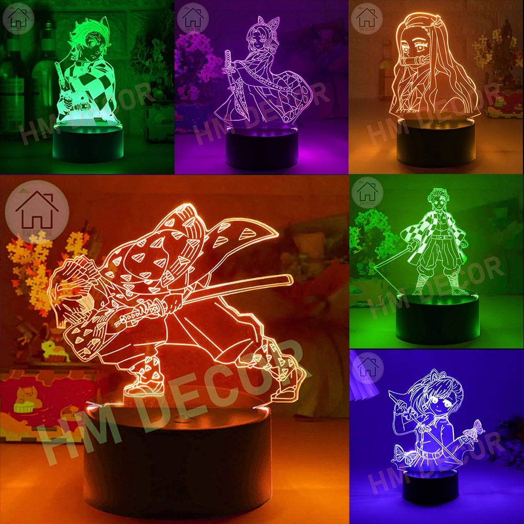 Đèn led anime 3D nhân vật Demon Slayer Thanh gươm diệt quỷ Tanjiro Nezuko Shinobu bàn học trang trí phòng ngủ HM Decor