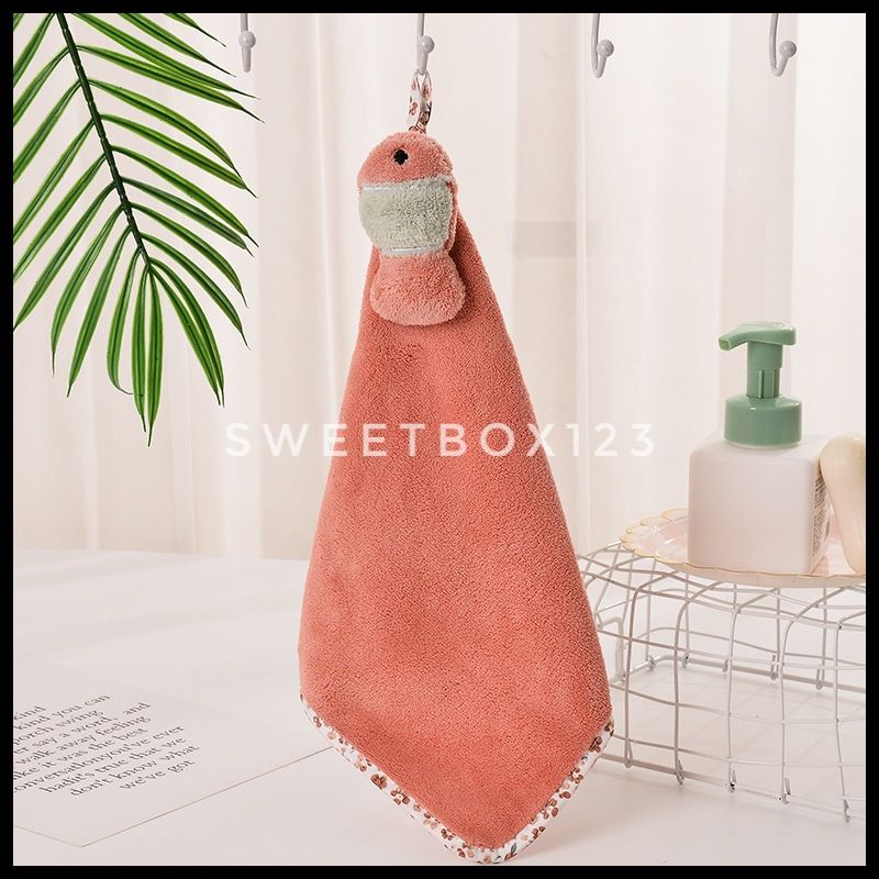 Khăn Lau Tay Nhà Bếp Phòng Tắm Có Móc Treo Thấm Hút Cao Tông Pastel Hình Cá