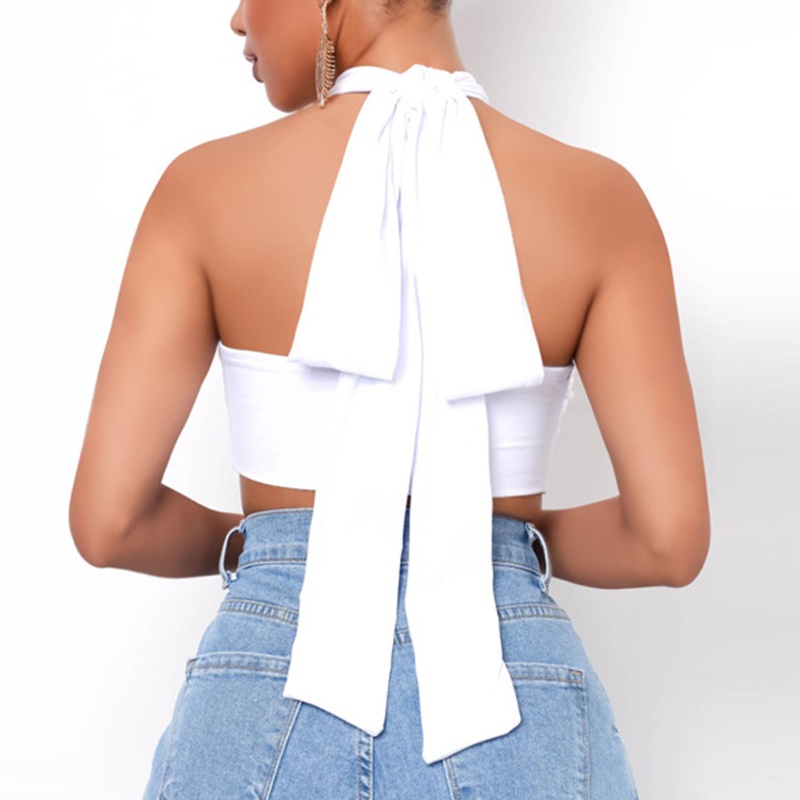 Brroa Áo Croptop Hai Dây Màu Trơn Hở Lưng Gợi Cảm Cho Nữ