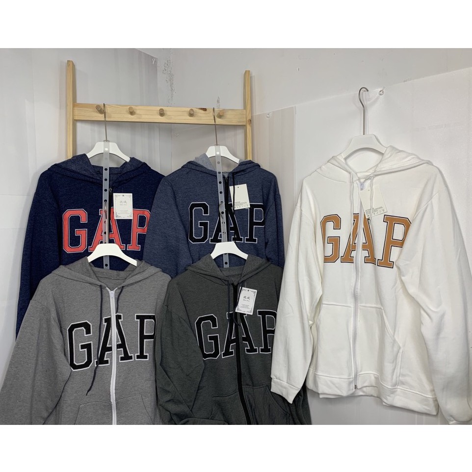 Áo khoác nỉ nam nữ GAP có mũ khóa kéo zip Cheapy phom rộng hodddie freesize xanh ghi trắng local brand C579