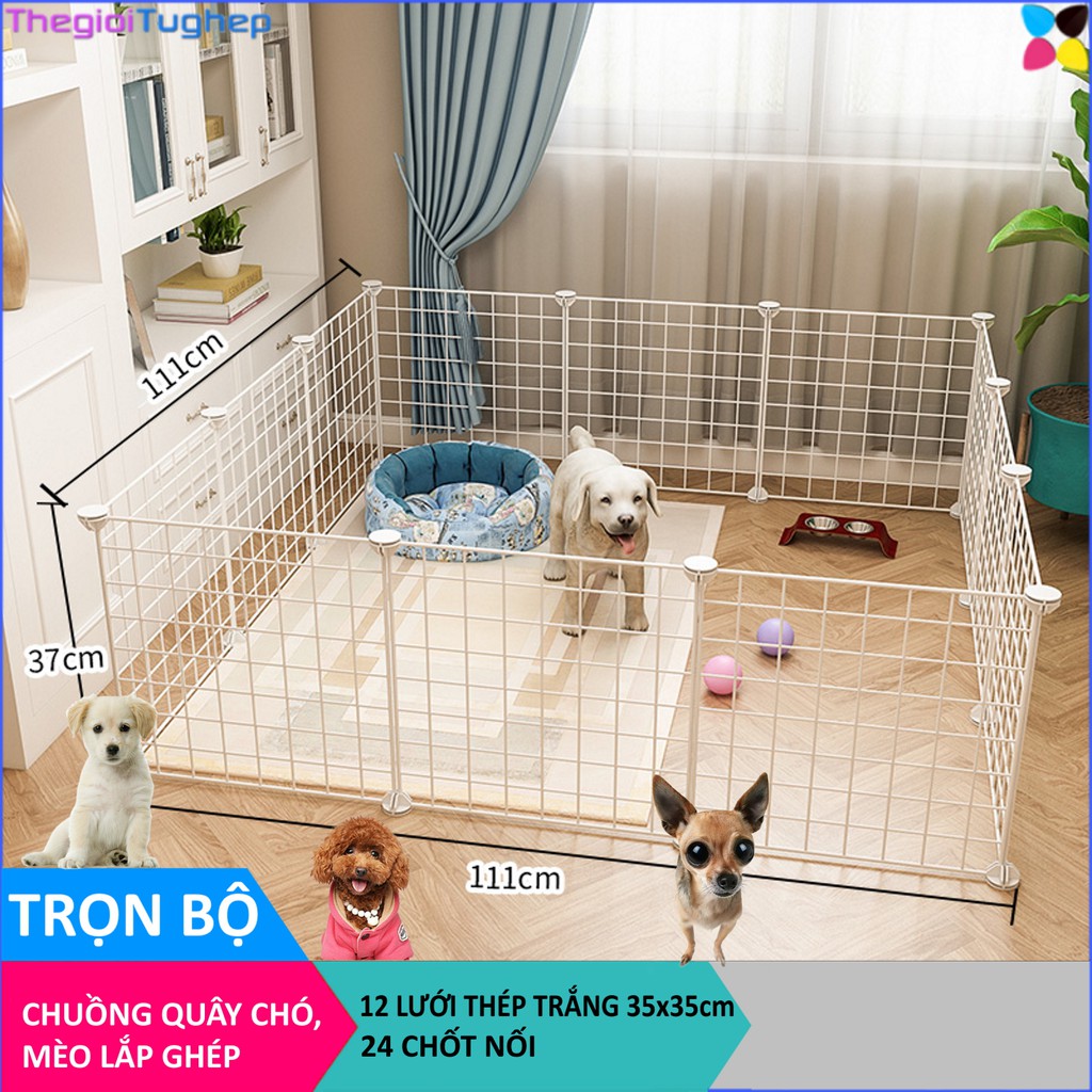 Bộ chuồng chó quây 12 tấm lưới thép 35x35cm (kèm 24 chốt)