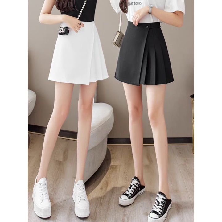 Chân váy nữ ngắn xếp ly xẻ tà chéo lưng cao chữ a, chân váy tennis xếp li nhỏ có lót trong vải tuyết mưa mịn mặc đi chơi