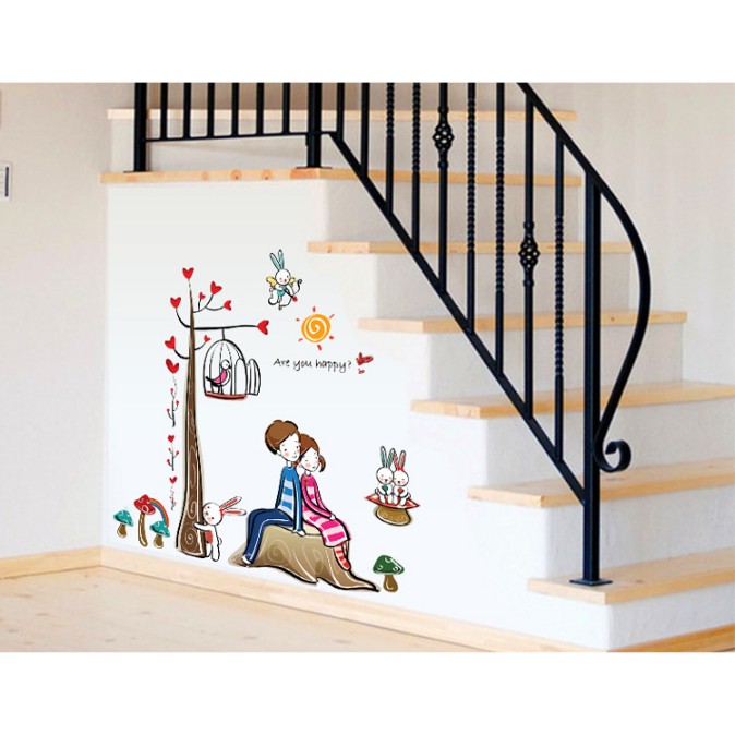 Decal trang trí Cây Tình yêu lồng chim và cặp tình nhân