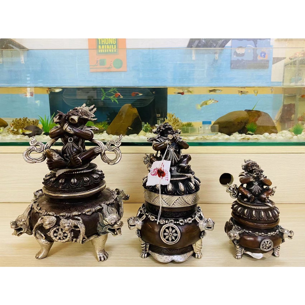 [PBMC]Lư xông đồng tráng bạc Nepal 25cm (Hộ Pháp Kim Cang)