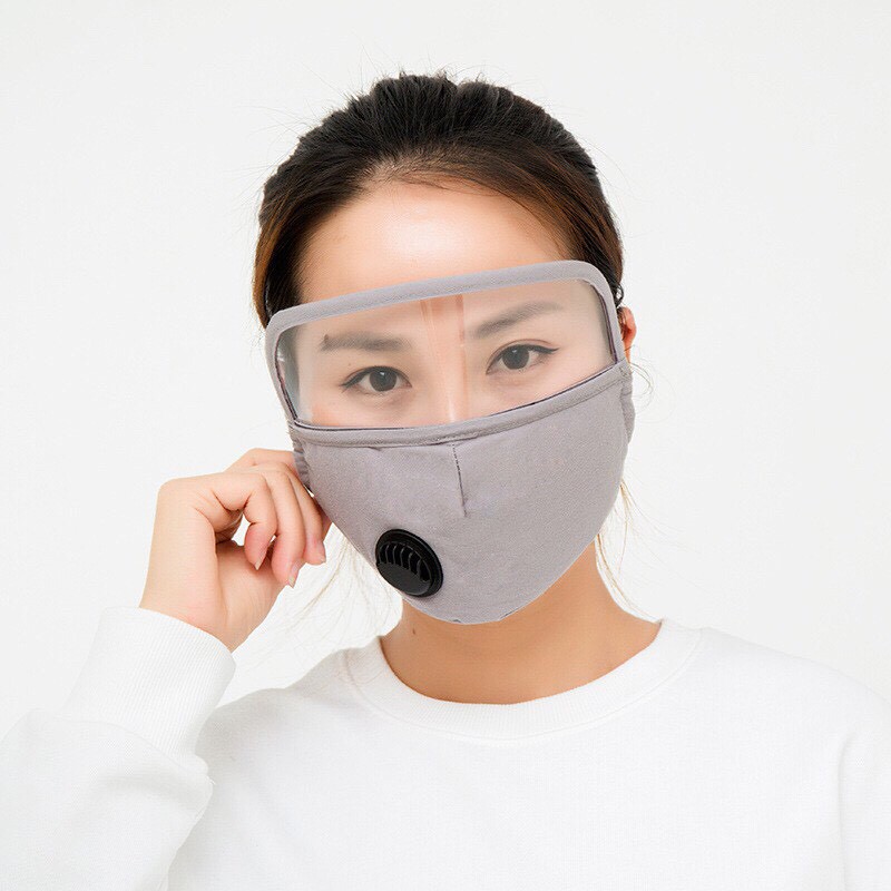 Khẩu trang vải cotton 5 lớp có kính tháo rời có van thở tặng kèm 2 miếng PM 2.5 nam nữ đều dùng được-giadungsieure