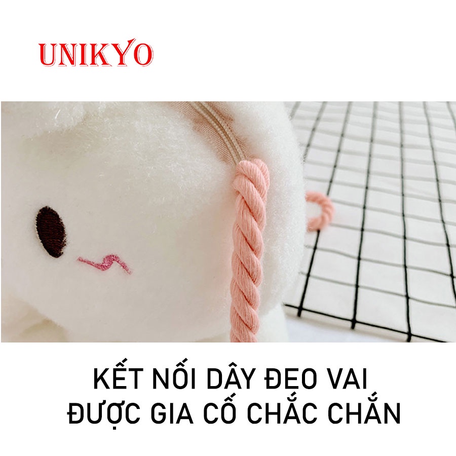 Túi xách đeo chéo cho bé gái trẻ em hình thỏ bông vải nhung mịn cực dễ thương xinh xắn siêu cute đáng yêu Unikyo UN59
