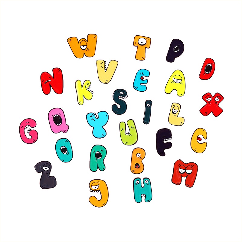 Huy Hiệu Cài Áo Hình 26 Chữ Cái Tiếng Anh Họa Tiết Hoạt Hình Ngộ Nghĩnh