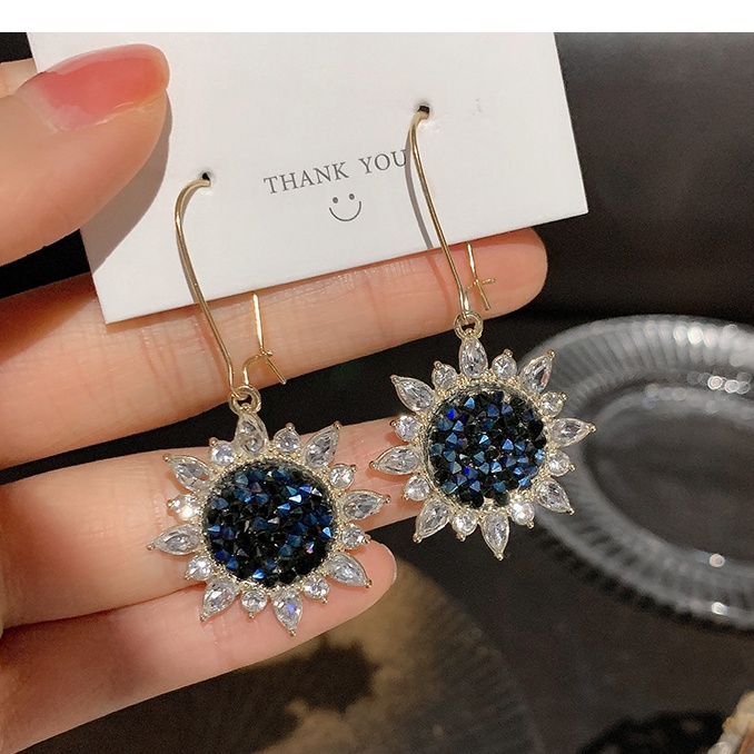 Khuyên Tai Mạ Bạc 925 Hình Hoa Hướng Dương Đính Đá Sang Trọng