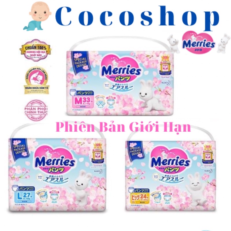 Tã Merries Sakura Phiên Bản Giới Hạn Đủ Size M33/L27/XL24