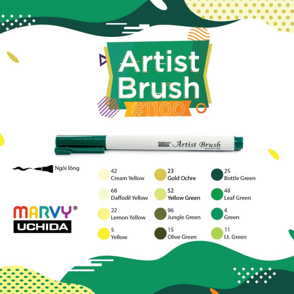 [FREESHIP] Bút lông họa sĩ Marvy Uchida - Artist Brush (tone Vàng Xanh lá)