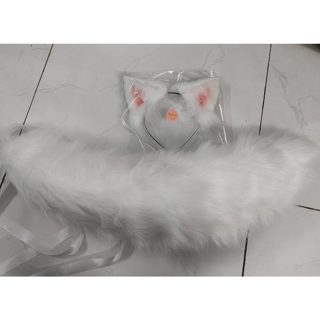 Cài tai cáo hóa trang  màu trắng loại to và đuôi