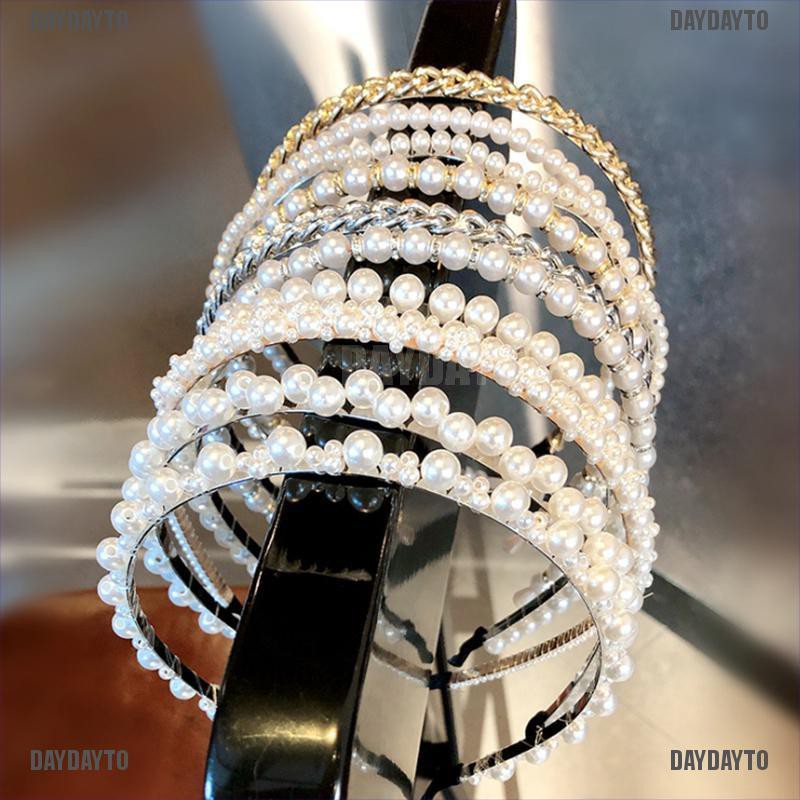 Băng Đô Cài Tóc Đính Hạt Ngọc Trai Đơn Giản Phong Cách Punk Cho Nữ