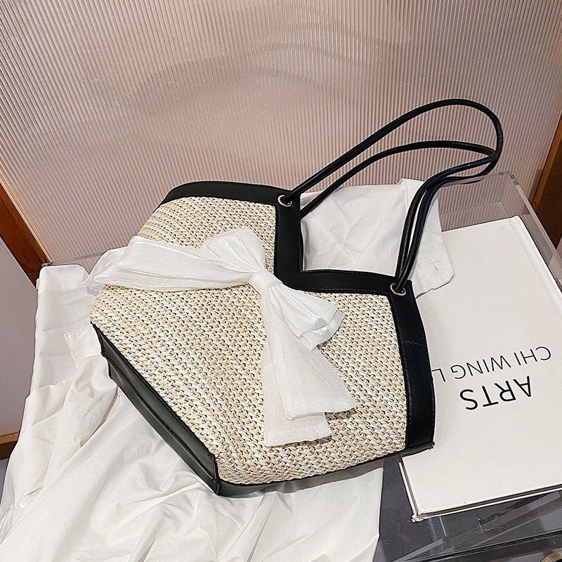 Túi đeo vai Ielgy đan sợi đính nơ sức chứa lớn thời trang cho nữ