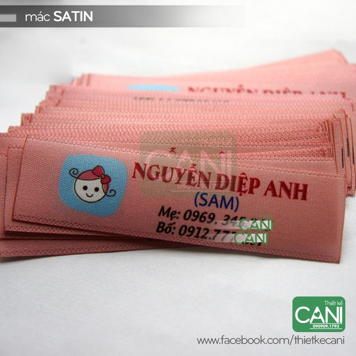 MÁC SATIN CHO BÉ 1 gói gồm 25c hoặc 50c Phù hiệu In theo thông tin riêng Mác quần áo cho bé CANI