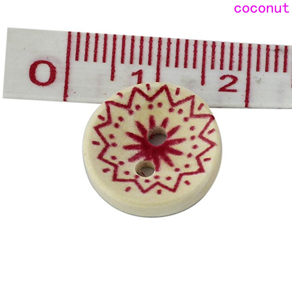 100 Khuy Gỗ Tròn 2 Lỗ In Hoa Nhiều Màu Sắc Phong Cách Retro