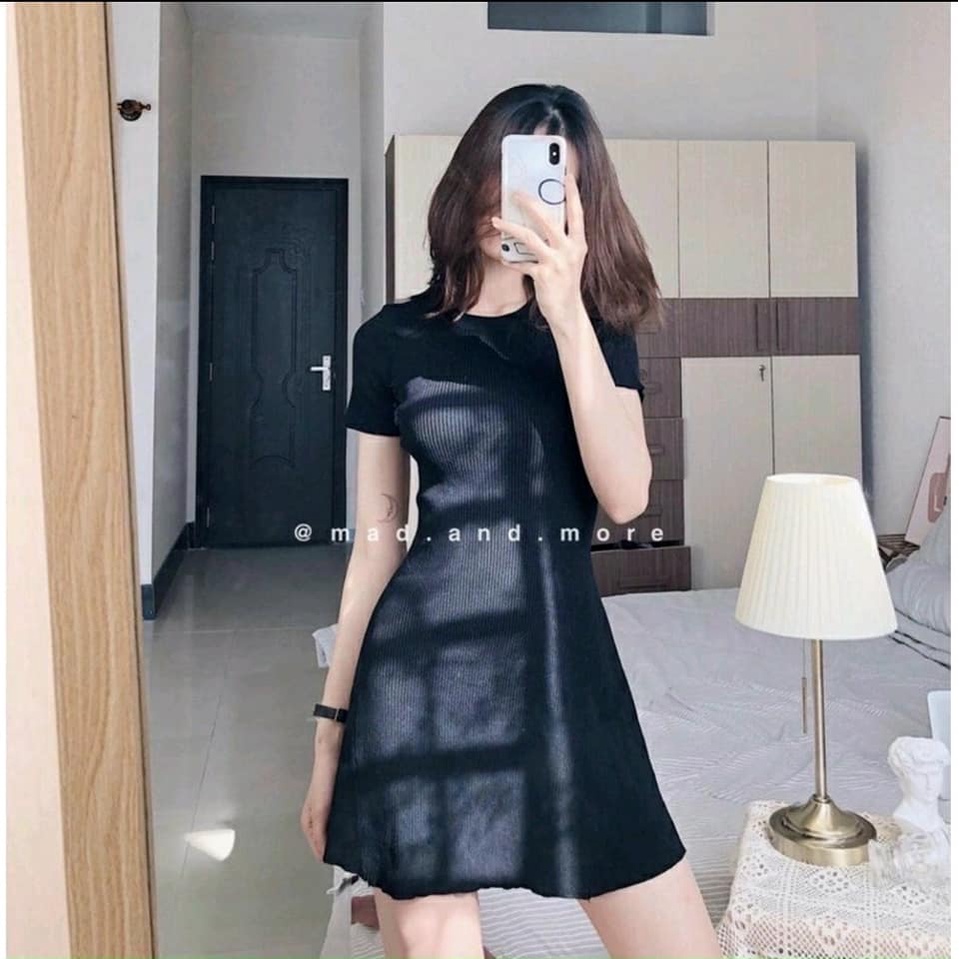 Đầm Nữ Body Đen Viền Bèo 🦋 Váy Nữ Ôm Chất Thun Gân Dáng Ngắn 🦋