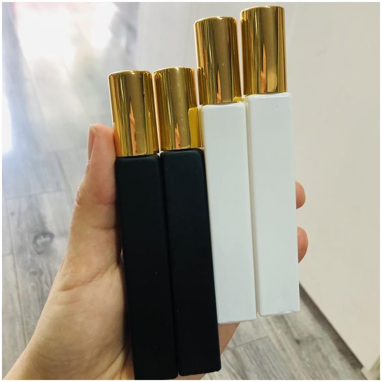 Lọ Chiết Nước Hoa 10ml Thủy Tinh Dạng Xịt Mẫu Vuông Màu Trắng Đen Nắp Vàng Sang Trọng, Lọ Đựng Nước Hoa San Chiết | Thế Giới Skin Care