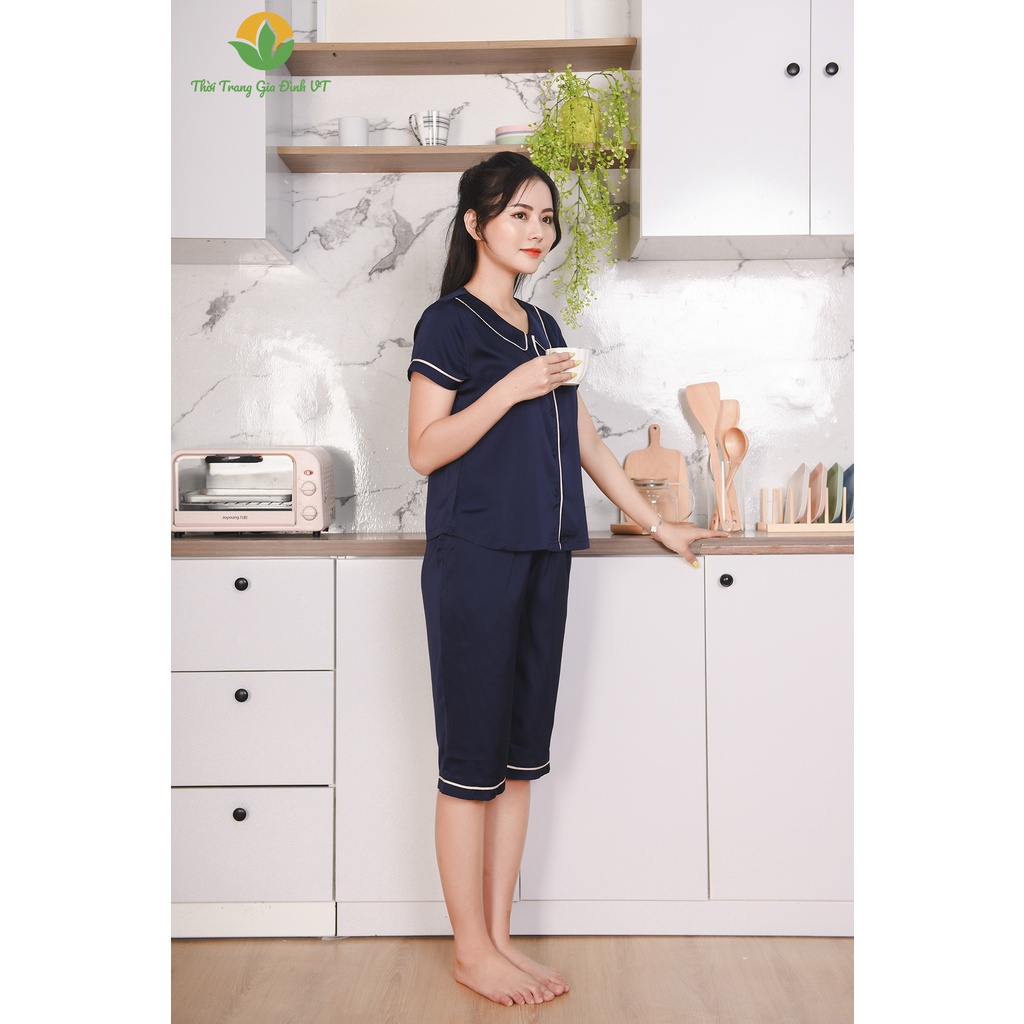 [Mã SGTTC40K giảm đến 40K đơn 50K] Bộ đồ pijama lụa nữ thời trang Việt Thắng quần lửng áo cộc tay B46.2205