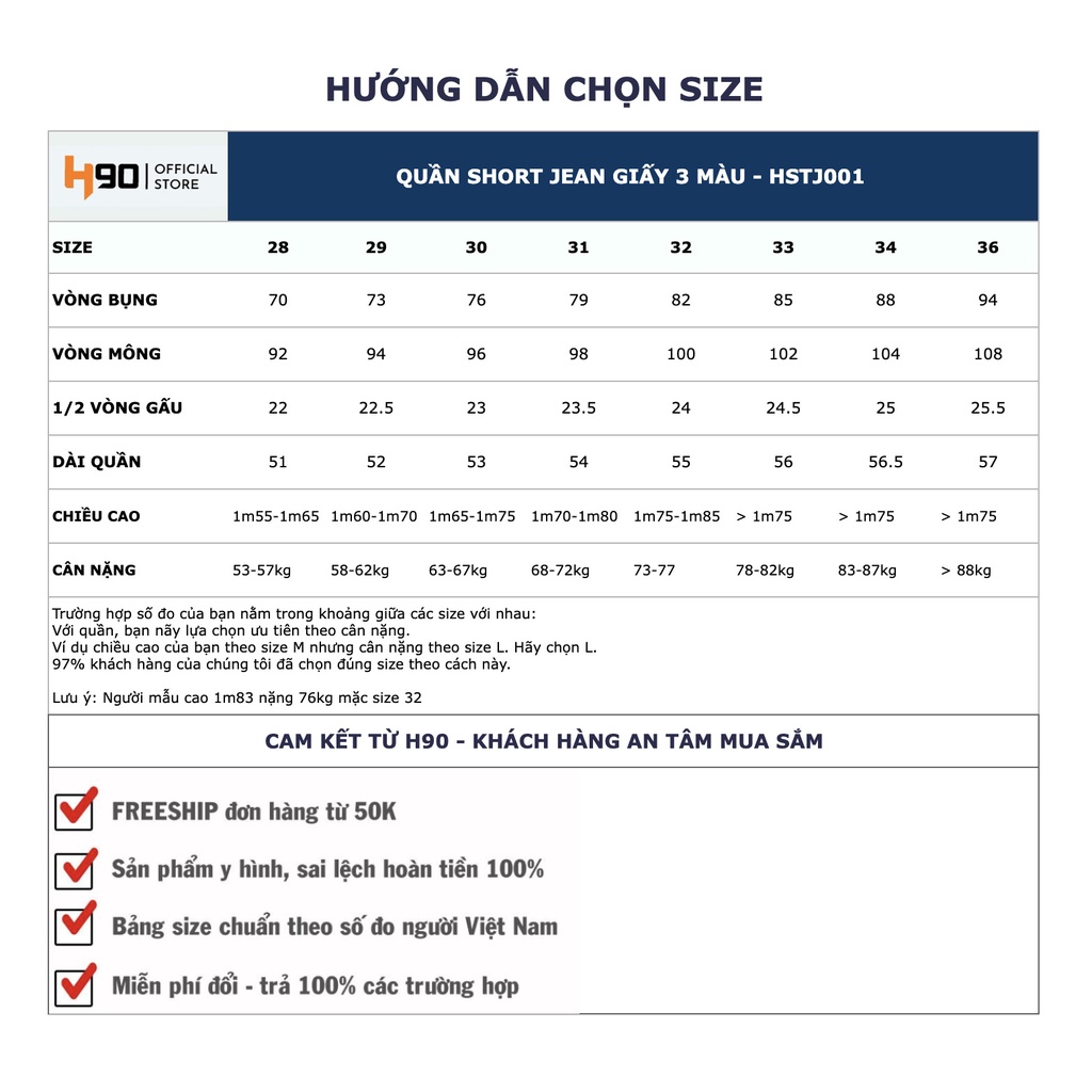 Quần Short Jean Nam H90 Chất Bò Giấy Cao Cấp Co Giãn 4 Chiều, Không Bai Gião, Bền Màu, Mặc Cực Thoải Mái  HSTJ001-01